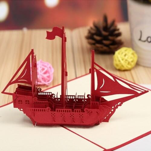 Factory direct red 3D stereo hollow paper cards sailing creative construction business invitation card