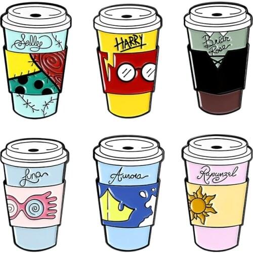 Cartoon Style Cup Lapel Pins Badges Cute Enamel Brooches For Backpack Womens Anime Brooch Hijab Pins Badges Jewelry For Clothes