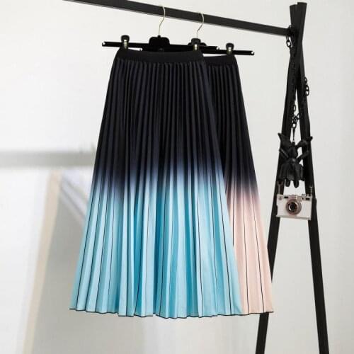2021new Digital Print Pleated Skirt Women Elastic Waist Pleated Mid Summer Skirt Woman