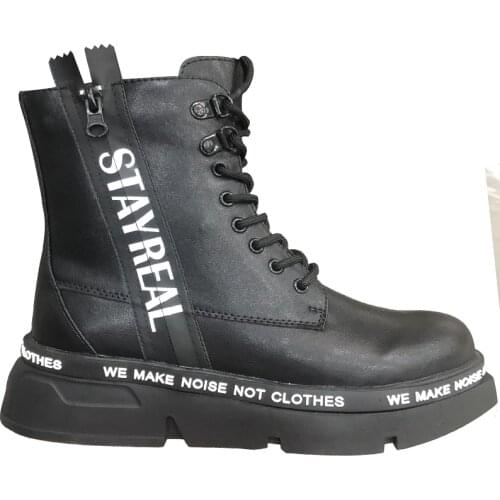 Womens Chunky Leather Boots Chelsea Boots Women Winter Shoes Plush Boots Black Female Autumn Fashion Platform Booties