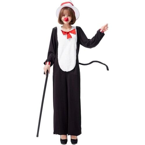 Funny Clown Costume Circus Black Cat Magician Suit Black and White Home Furnishing Plush Elastic Pajamas Loose Version