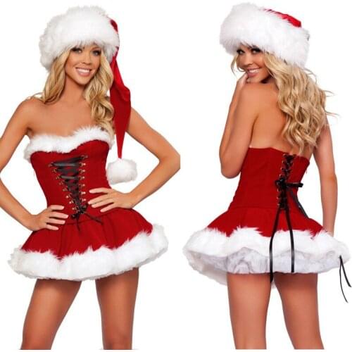 Women Sexy Christmas Festival Cosplay Bandage Costumes Female erotica lingerie Halloween Uniform Role Playing Santa Clause 2018