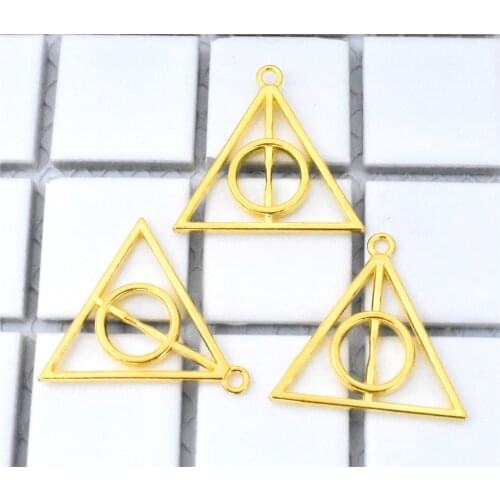 10pcs Charms Hallows Deathly 32*31mm Gold color Plated Pendants Making DIY Handmade Jewelry