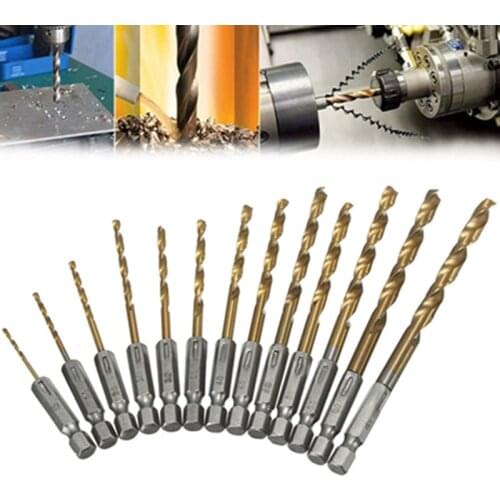 13pcs/lot HSS High Speed Steel Titanium Coated Drill Bit Set 1/4 Hex Shank 1.5-6.5mm Twist Drill bit