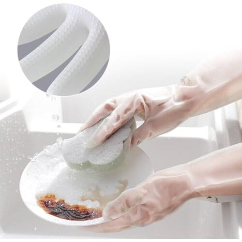 2PCS Reusable Waterproof Rubber Latex Dishwashing Gloves Kitchen Durable Cleaning White Household Gloves Working Dishwash Tool
