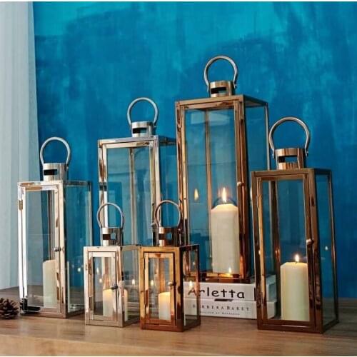 3pcs/set INS Style Home Decoration Stainless Steel Gold Wedding Candle Holder Rosegold Glass Jar Black Candle Craft