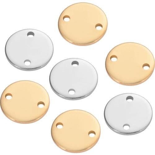 50Pcs/Lot Stainless Steel 2 Holes Blanks Circle Tag Charm For Bracelet Making Metal Round Connector Mirror Polished Wholesales