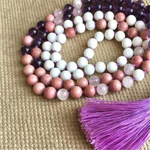 8mm Tridacna Amethyst Gemstone 108 Beads Tassel Mala Necklace Meditation Lucky Unisex Wrist yoga natural Bless
