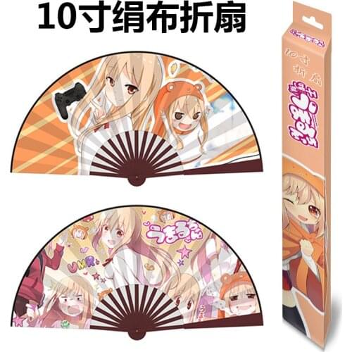 Anime Himouto! Umaru-chan folding fan toy Bamboo Silk Cloth Hardcover Folding Hand Fan toy gift 10"/33cm