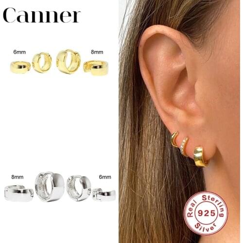 Canner 6mm/8mm 925 Sterling Silver Hoop Earrings For Women Minimalist Smooth Round Earings Fine Jewelry Piercing pendientes W5