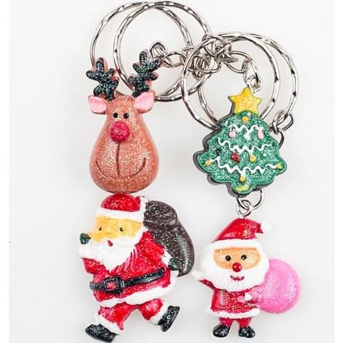 FREE SHIPPING BY DHL 100pcs/lot 2019 New Lovely Christmas Keychains Santa Claus Reindeer Tree Keyrings for Gifts