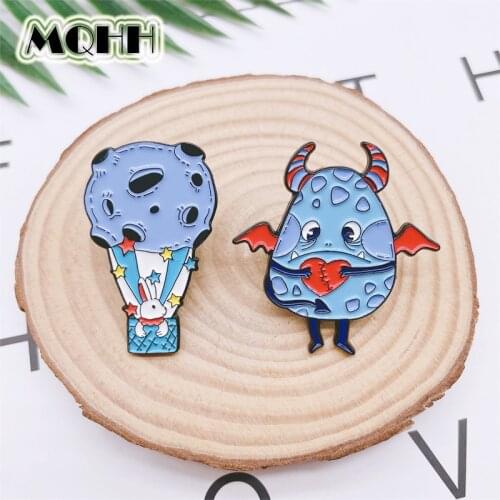 Cartoon Cute Animals Bunny Stars Hot Air Balloon Enamel Pins Wings Love Heart Alloy Brooch Badge Sweet Accessories Woman Jewelry