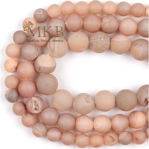 Natural Stone Matte Light Champagne Druzy Cracked Agates Beads For Jewelry Making Onyx Diy Bracelet Necklace 6 8 10 12mm 15"