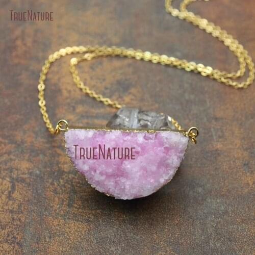 Hot Sale Crescent Moon Shape Double Bail Connector Gold Color Copper Chains Crystal Druzy Jewelry Necklace In 18 inch NM11238