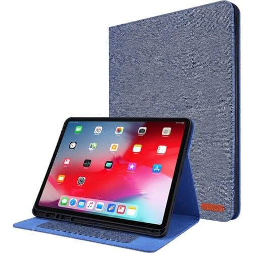 Tablet Case for iPad Pro 12.9 2021 2020 Gen 4th Stand Flip Fabric Leather TPU Back Cover for iPad Pro 12.9 2018 Gen 3 +Pen