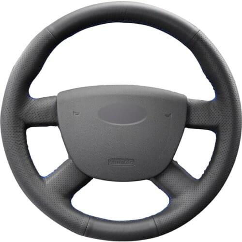 Black PU Faux Leather Hand-stitched Car Steering Wheel Cover for Ford Kuga 2008-2011 Focus 2 2005-2011 C-MAX 2007-2010 Transit