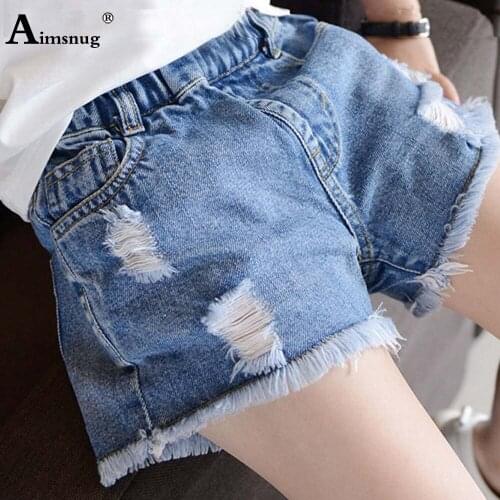 Children Jeans Demin Shorts Baby Girls Elastic Waist Short Bottom 2021 Summer Fashion Hole Ripped Demin Shorts For Kids Clothing