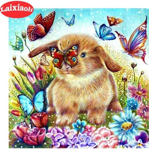 Diy embroidery cross stitches Rabbit butterfly and flower 5D full drillHome Wall Decor diamond painting wallpaper diamond mosaic