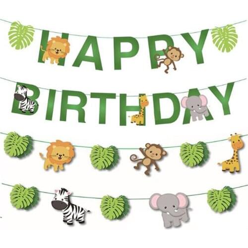 Jungle Animals Cherry Blossom And Leaf Banner Wedding Decorations Birthday Party Supplies Non-woven Fabric Garland Bunting Decor