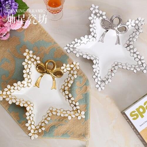 Europe gold Candy dish Fruit tray organizer tray Ceramic Storage Tray Pallet Food Pallet Fruit Plate Home Decoration tray TC01