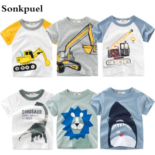 1-8Y Kids Boys T-shirt New Excavator Design Baby Cotton Tops Summer Clothing Toddler Fashion T-shirt Cute Children Play Clothes