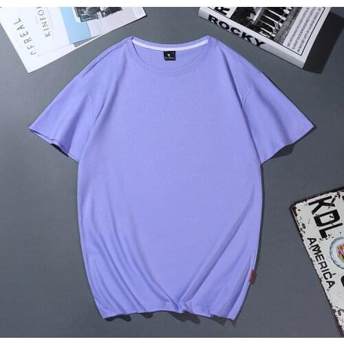 Harajuku Kawaii Blue Purple T-shirt Cotton Tshirt Men Women T-shirts Solid Tees Casual Couple Oversized T Shirt Korean Clothes