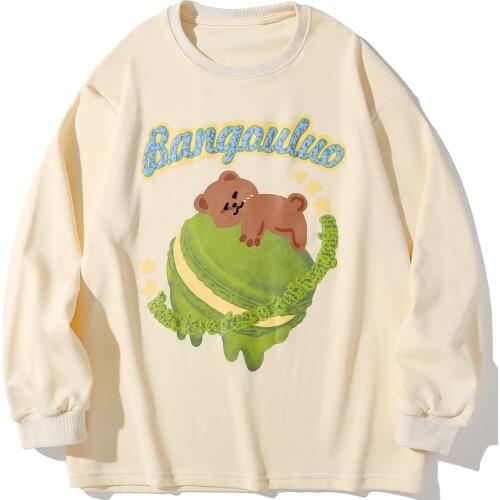 LACIBLE Harajuku Hip Hop Funny Cartoon Bear Graphic Long Sleeve Tee Shirt Streetwear Mens Fashion Casual Loose Cotton T Shirts