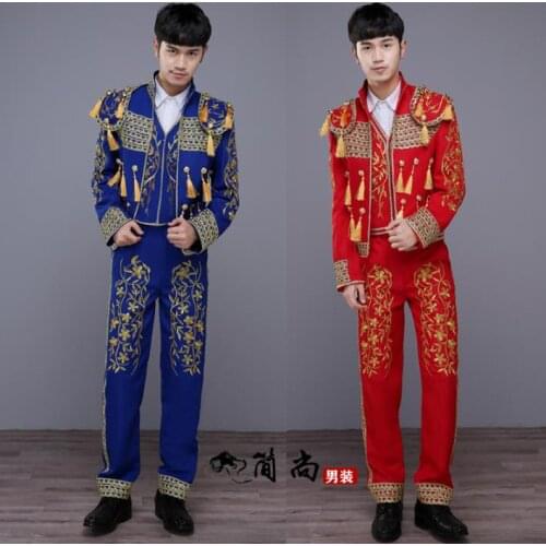 Red embroidery show blazer men formal dress suit men costume homme terno masculino stage performance suits for mens novelty