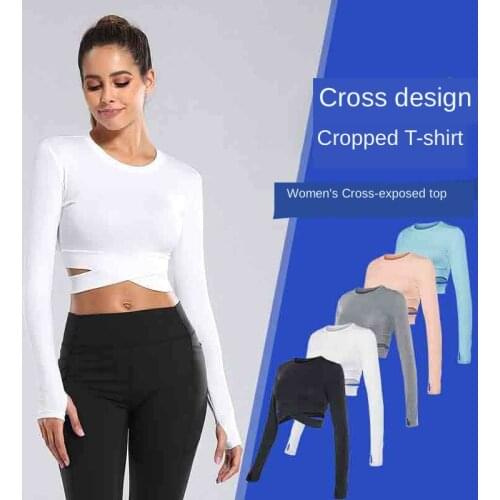 Women Seamless Long Sleeve Running Shirts Yoga Sexy Exposed Navel Quick Dry Tight Fitness Gym Crop Tops Nepoagym Workout Soport