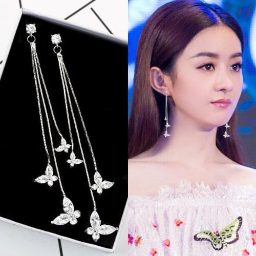 Hot jewelry Net Red Personality Super Silver plated Earrings Korean Butterfly Tassel Long Anti Allergy earrings for women
