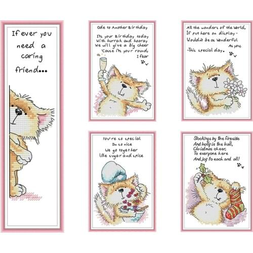 Cross Stitch Kits Cartoon Cute Cat Stamped Patterns Counted Decoration Thread Craft 11CT 14CT Printed Embroidery Needlework Sets