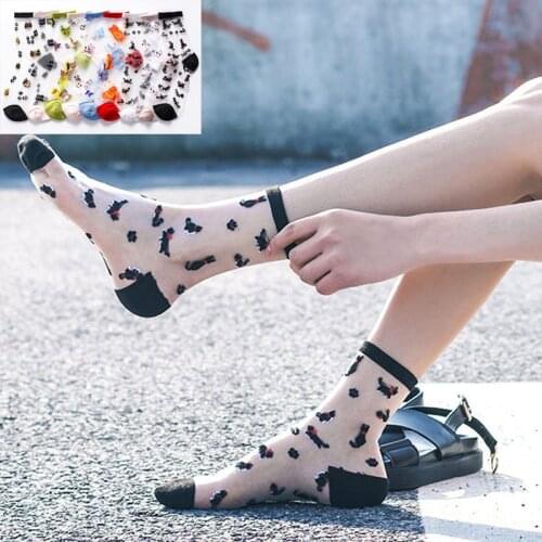 Women Sexy Lace Soft Medium Socks Female Summer Thin Section Transparent Crystal Socks Sheer Silk Elastic Ankle Cute Socks 1pair