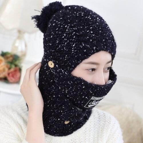 New Women Balaclava Knitted Winter Hats For Female Thick Mask Skullies Beanies Warm Caps For Girls Ladies Snow Cap & Scarf