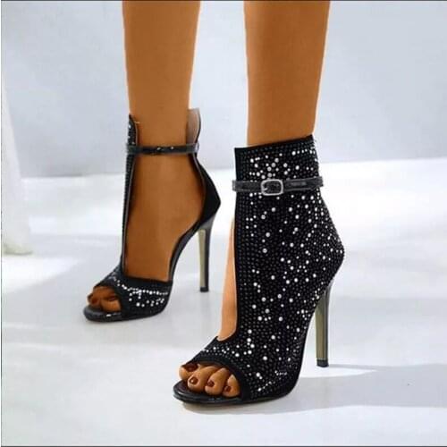New Women Sandals Ankle Straps High Heels Buckle Transparent Crystal Sandals Heels Pumps Ladies Party Sexy Heels Women Sandals