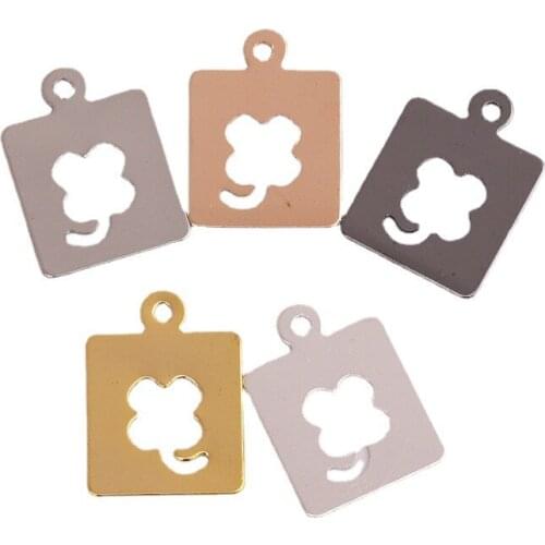 Single Hanging Rectangle Earring Pendant Multicolor Hollow Four-leaf Clover Earring Necklace Connecting Piece Jewelry Supplies