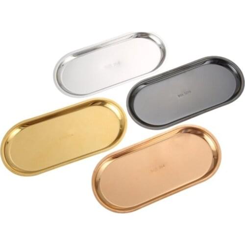 Nordic Style Oval Jewelry Storage Serving Tray Platter Stainless Steel Snack Tray Metal Storage Gold Decoration Home Organizer