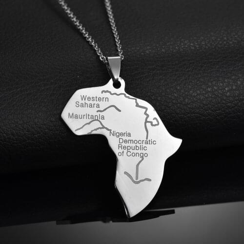 Stainless steel African map hip hop Pendant Necklace titanium steel African map pendant exaggerated Necklace