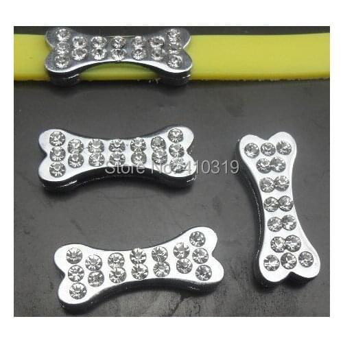 100pcs/lot 8mm rhinestone dog bone slide charm fit 8mm diy jewelry findings
