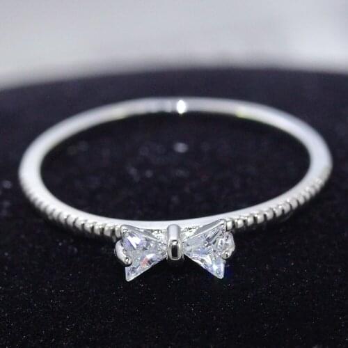 Silver Plated Bow Knot Couple Wedding Ring Women Ring Fashion Simple Cubic Zirconia Ring Give Girlfriend Birthday Gift Jewelry