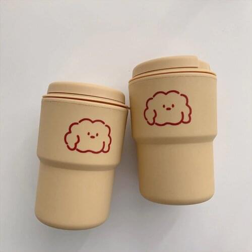 Simple Fashion Water Cup With Lid Coffee Milk Cup Cartoon Cloud Puppy Anti Scalding Plastic Cups for Girls