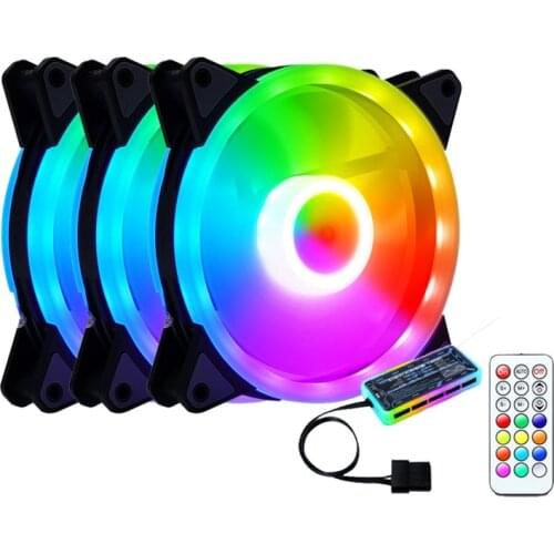 120Mm RGB Case Computer Fan Kit Quiet Color Change Wind Speed Adjustable with ARGB FAN Hub Remote Control for PC