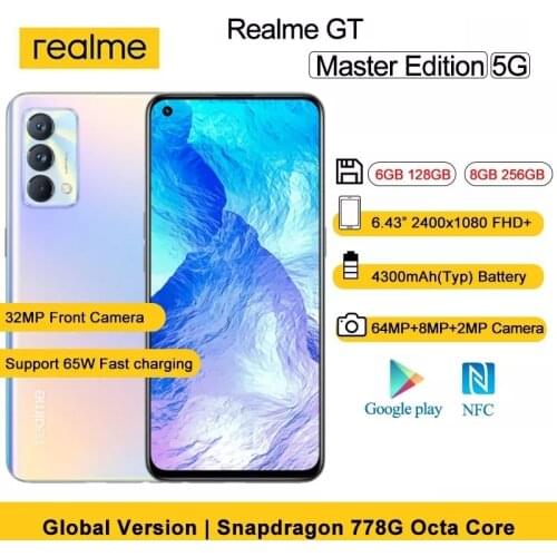 Global Version realme GT Master Edition 6.43'' Super AMOLED Snapdragon 778G 64MP Camera NFC 4300mAh 65W Fast Charge Smartphone