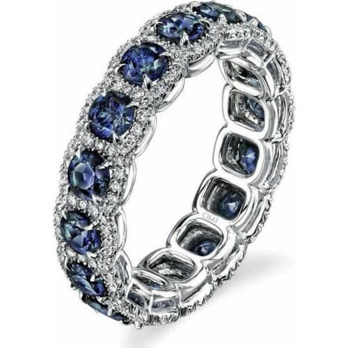 Wedding Jewelry Luxury Engagement Gift Round Band Blue Ring Size 6-10