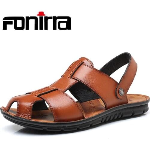 FONIRRA Comfortable Men Summer Shoes Leather Sandals Males Slippers Big Size Soft Sandals Men Casual Shoes Roman Style 509