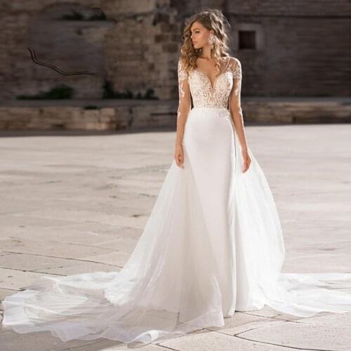 Verngo 2021 Boho Wedding Dress Elegant Lace Appliques Bridal Gown Custom Made wedding Dress New Design Mermaid