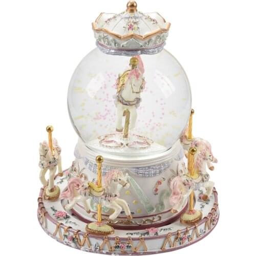 Rotate Music Box, Luxury Carousel Glass Ball Doll Miniature Dollhouse Toy with Castle in the Sky Tune Perfect for Birthday Gift
