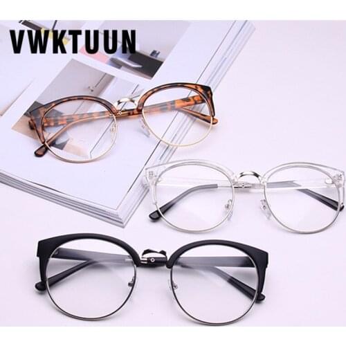 VWKTUUN Half Frame Optical Eye Glasses Myopia Frames Women Men Plain Glasses Cat Eye Glasses Frames Students Compute Glasses