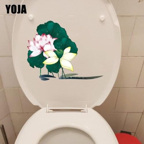 YOJA 22.8X17.8CM Ink Painting Lotus Classical Living Room Wall Stickers Mural Toilet Seat WC Decor T1-1337