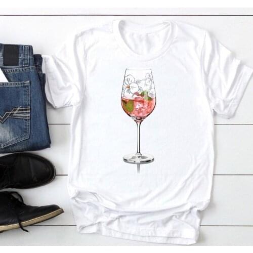 Women Short Sleeve Wine Cute Juice Floral 90s Fashion Cartoon Summer Lady Print Tee Graphic T Top Female Tshirts Clothes T-Shirt