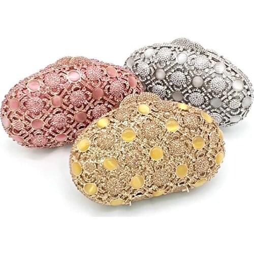 African elegant bridal wedding party Luxury women evening hollow out rhinestone classical opal crystal bag